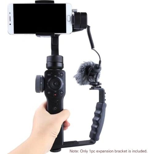 Handheld L-shaped Gimbal Expansion Bracket Holder with 2 Hot Shoe Mounts for Zhiyun Smooth 4 Gimbal Stabilizer for Microphone