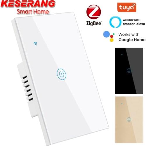 KESERANG ZigBee smart home wifi wall touch switch 1 Gang US Tempered glass panel Whole house light control switch