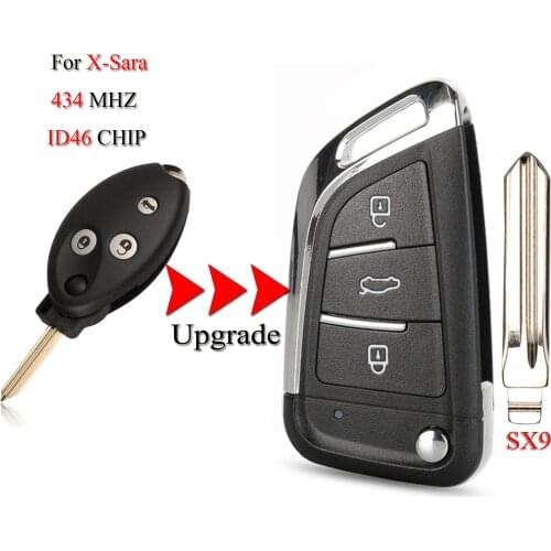 Kutery Upgrade Folding Remote Smart Car Key For Citroen X-Sara 3Buttons 434MHZ ID46 Chip SX9 Uncut Blade