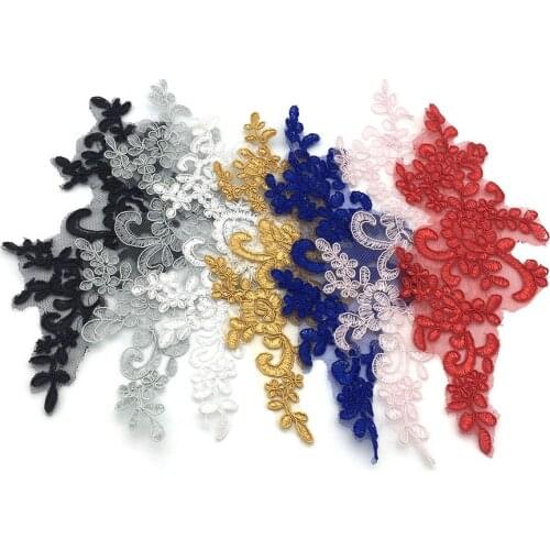 Hot 2pc Lace Bridal Beaded Flowers Embroidery Patches Sticker for Clothes Wedding Decor Dress Iron on Sewing Applique Suppliers