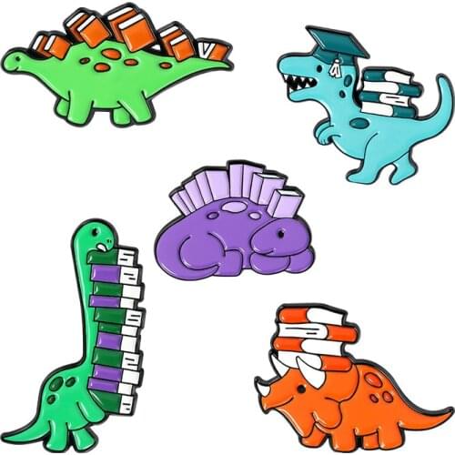 Cute jewelry cartoon dinosaur book Reading badge brooches wholesale Animal Enamel pins For Kid Friend