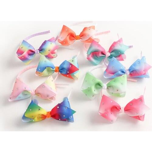 Miss Cute Bows Rainbow With drill Girls Hair band Large Bowknot Handmade wholesale Fashion Striped Hair Accessories for Children