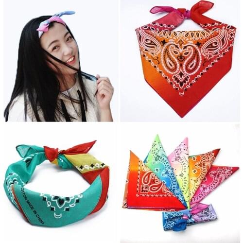 Fashion Cotton Scarf Headband Gradient Hip Hop Bandanas Tie Dye Head Wrap Neck Wristband Handkerchief Unisex Flower Square Scarf
