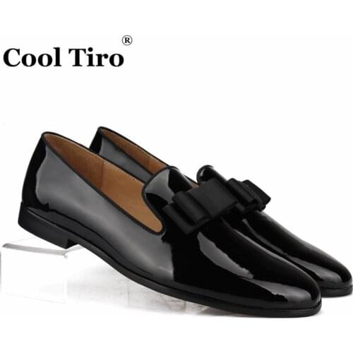 Cool Tiro Black Patent leather Loafers Mens Dress Shoes Moccasins Slippers Silk Bow tie Formal Wedding Business Casual Flats