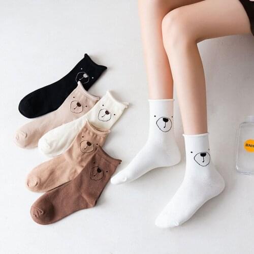 Cartoon Womens Breathable Cotton Socks Cute Bear Lovely Animal Pattern Girl Sock Combed of Pure Cotton Female Kawaii Socks Sox