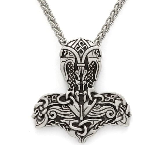 Men viking thor odin face wolf Hammer Of Thor Mjolnir Pendant Necklace Nordic Scandinavian Viking