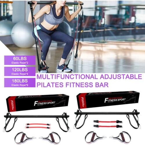 Pilates Bar Kit With Adjustable Resistance Band For Different Height Home Workouts For Hipsline Stretching Muscle Toning