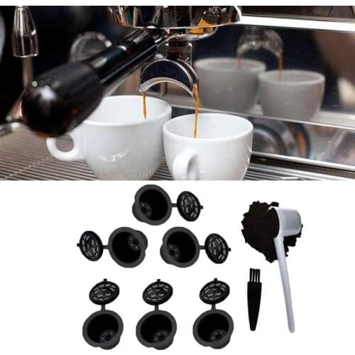 New 6pcs Reusable Refillable Coffee Capsule Pods + 1x Spoon + 1x Brush For Nespresso Original Line Models Coffee Filter Set