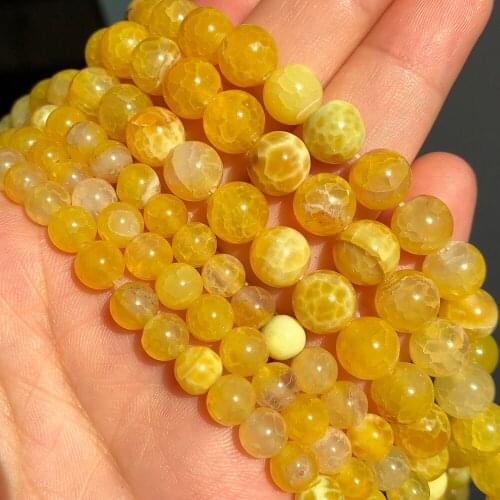 Natural Stone Yellow Cracked Dream Dragon Veins Fire Agates Loose Beads For Jewelry Making 15'' 6/8/10mm DIY Bracelets Necklaces