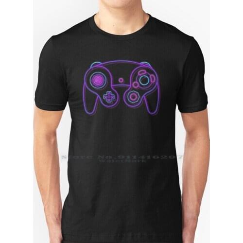 Neon Game Cube Controller T Shirt 100% Pure Cotton Nintendo Game Cube Gamecube Bros Controller Console Retro Neon Gaming Gamers