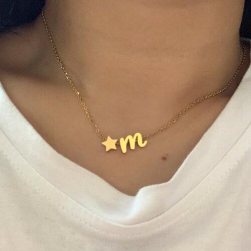 Cute Vintage Alphabet Initial ABC Pendant Charm Simple Plated Stainless Steel Star Pendant Necklace Women Men Collar Jewelry