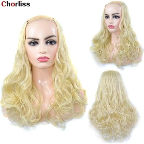 Synthetic Long Wavy U Shaped Half Wigs High Temperature Fashion Cosplay U Shape Hair Wigs For Women Daily Life 210g 24 Inches