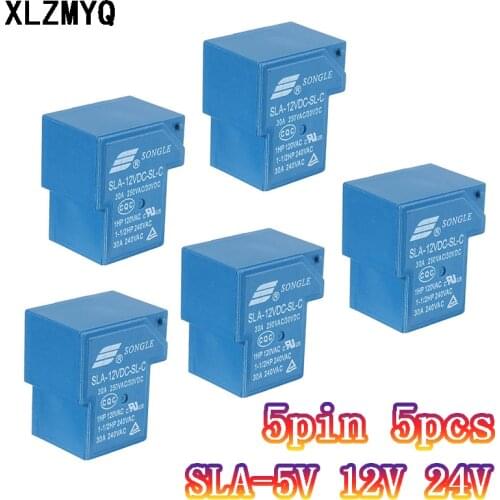 5pcs Power relays SLA-05VDC-SL-A SLA-12VDC-SL-A SLA-24VDC-SL-A 5V 12V 24V 30A 5PIN T90 a group of normally open Voltage Relay