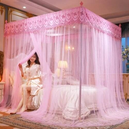 Luxury Princess Canopy Bed Curtains 4 Corner 3 Side Openings Post Bed Curtain Canopy Netting Mosquito Net Bedding No Bracket
