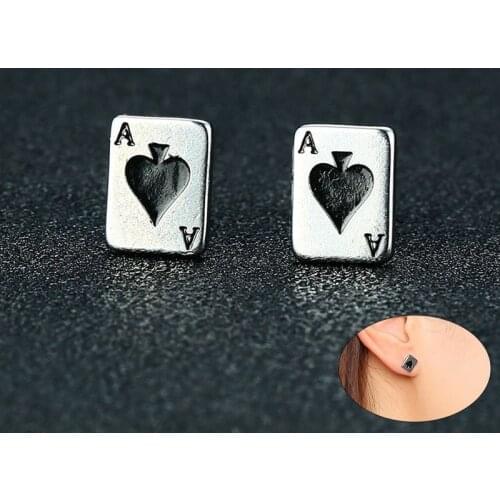 Vintage Lucky Fortune Spade A Earrings for Women Man Gift Stainless Steel Stud Earrings Unisex Jewelry
