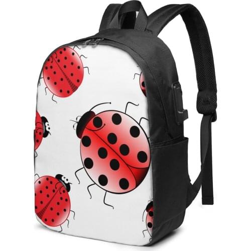 School Laptop Backpack Ladybugs 17 inch Travel Multi USB Charger Bag