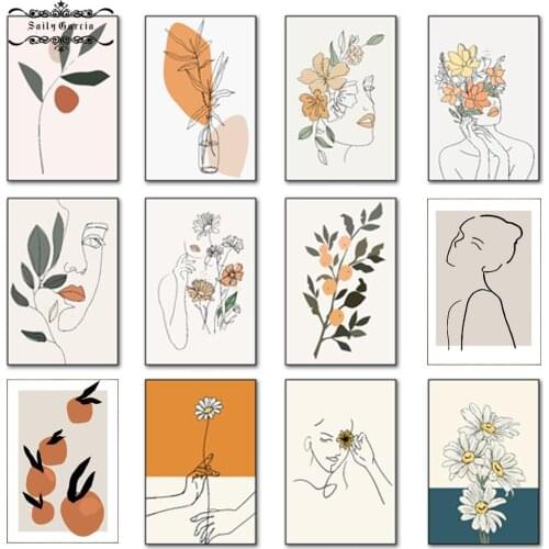 Nordic Abstract Flower Figure Posters and Prints Body Lines Canvas Painting Morandi Wall Art Pictures for Home Interior Decor