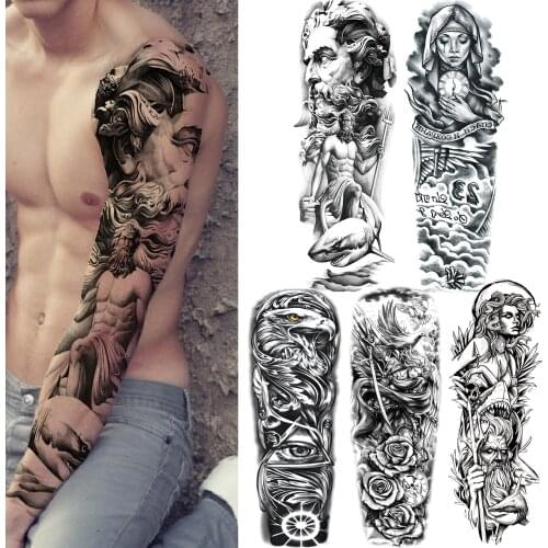Black God Nun Temporary Sleeve Tattoos For Men Women Geometry Devil Tattoo Sticker Flower Fake Body Art Decoration Tatoos Paper