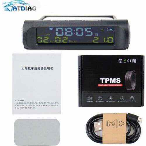 Solar Charge Car USB Smart Digital Clock Calendar Time Temperature LED Display Automobile Interior Accessories Auto Start Off