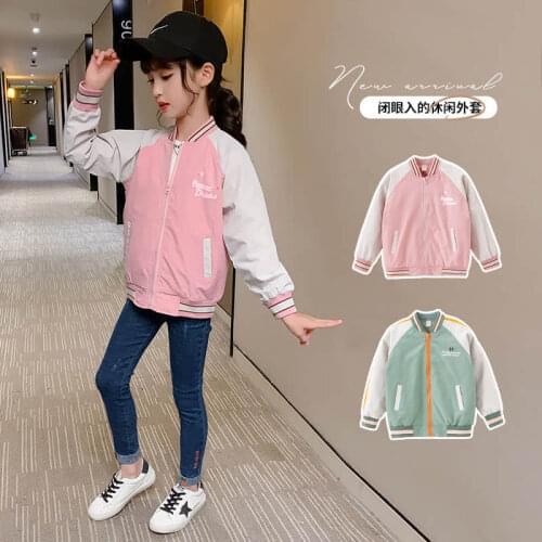 Girls' Baseball Suit Spring 2021 New Korean Childrens Sports Color Matching Two Piece Set kids jackets kids coats for girls