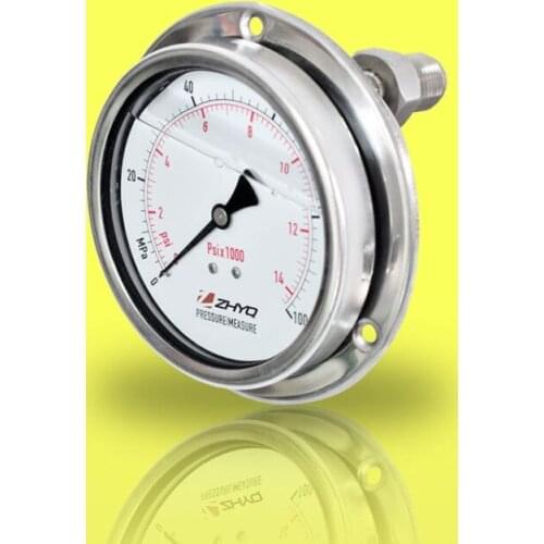 Vibration-resistant axially-mounted diaphragm pressure gauge, for food machinery such as homogenizers and emulsifiers