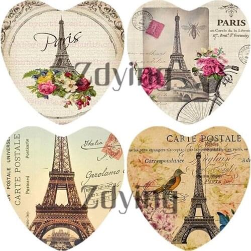 Zdying Heart Shape Eiffel Tower Birds Flower Glass Photo Cabochon Beads Charm Cameo Pendant Settings DIY Jewelry Findings