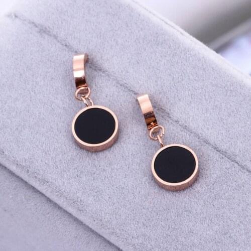 Titanium Steel Rose gold color Women Simple Stud Earrings /Elengance Earrings with big black plate,stainless steel earrings