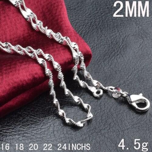 Women Necklaces wholesale silver plated necklace fashion jewelry Water-Wave Chain 2mm Necklace 16 18 20 22 24"