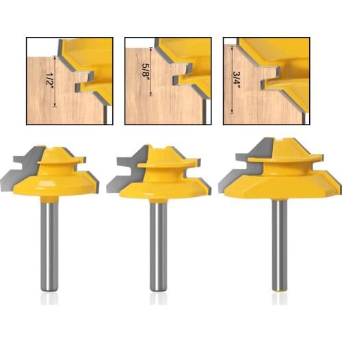 1/4" 6.35MM / 6MM Shank Milling Cutter Wood Carving 45 Degree Lock Miter Router Bit Tenon Milling Cutter Tool Drilling Milling