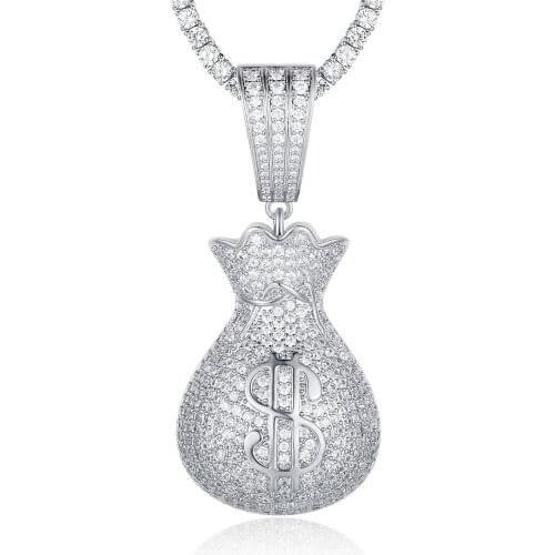 100% Micro Zircon Hip Hop Dollar Wallet Pendant Necklace For Men Jewelry Party Custom Accept Iced Out Necklaces Wholesale Gift