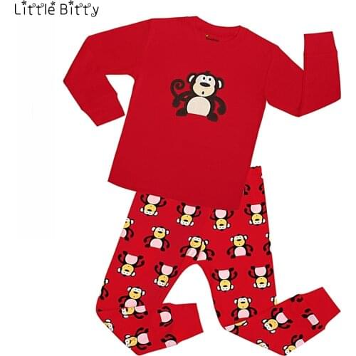 Children 2pc Long Sleeve Cotton Sleepwear Baby Nightwear Kids Monkey Printing Girls Pyjamas Pijamas Kids for 2-8Yrs Pyjamas Boys