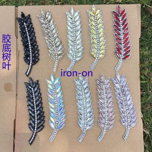 2pcs/lot red black leaf crystal applique iron-on glass hotfix applique for dress decoration DIY hat shoes clothing hand crafts