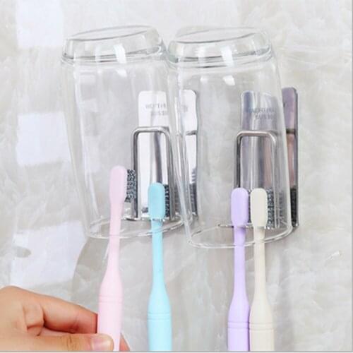 2PCS Cup holder wall hanging free punch 304 stainless steel suction wall toothbrush holder rack nails cup set