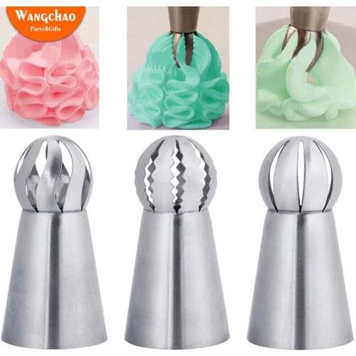 3pcs/set Stainless Steel Cupcake Sphere Ball Shape Icing Piping Nozzles Cake Decorating Tool Pastry Cream Spout for DIY Baking