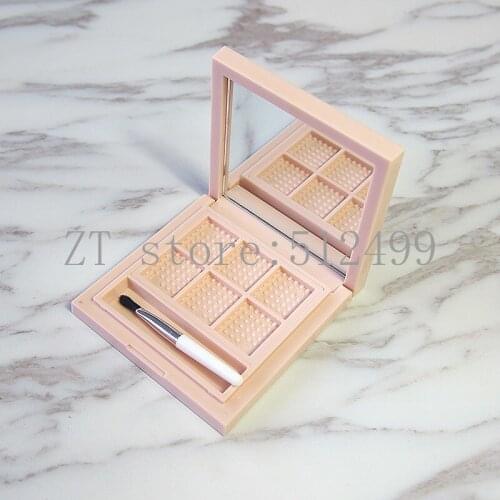 30pcs/lot Empty Pink Square 4 & 6 Grids Eyeshadow Case Cosmetic Lipstick Container with mirror brush aluminum pan Powder Compact