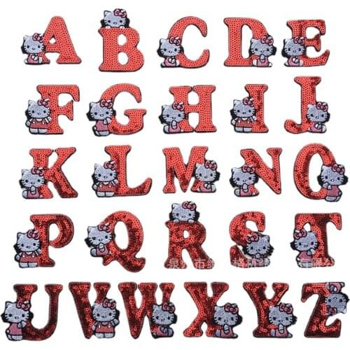 50pcs/lot Sequin Embroidery Patches Letter Animal Kitty Cat Kids Clothing Decoration Backpack Diy Iron Heat Transfer Applique