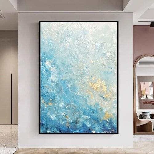Acrylic Painting Abstract Modern Blue Fluid Painting For Wall Decoration Hand Drawn On Canvas Wall Art Picture For Living Room
