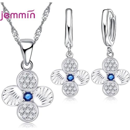 Big Flower Neckalce Earrings 925 Sterling Silver Jewelry Sets for Women Zircon Crystal Sweet Dating Geometry Gift Accessories