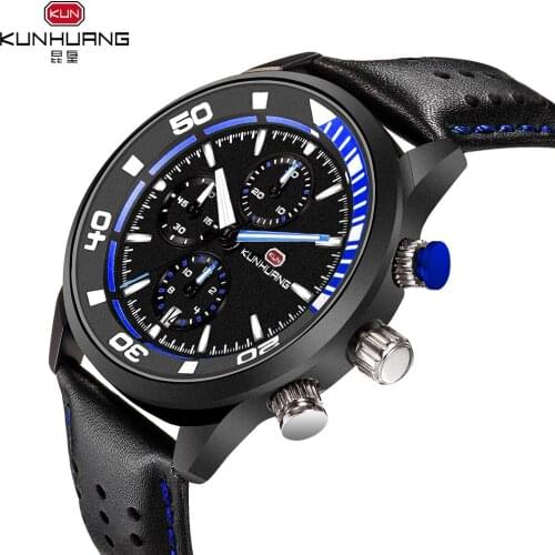 New Calendar Luxury Watch for Men Leather Strap Quartz Wristwatches Luminous Waterproof Mens Watches Three-eye Man Sports Watch