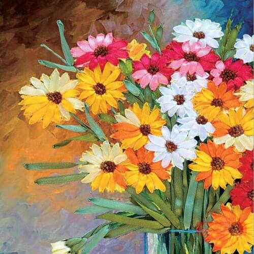 Flowers Embroidery Cross Stitch 3D Sewing Art Crafts DIY Ribbon Pastoral Color Handmade Needlework Kits Arts Crafts Home Decor