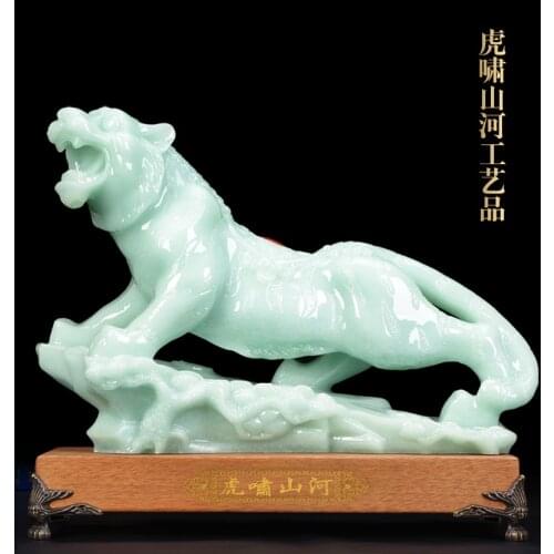 HOME Company office thriving business bring money GOOD LUCK Exorcise evil spirits jade resin tiger FENG SHUI decorative statue