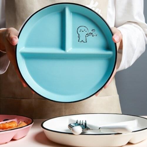 Childrens Disc Divided Meal Ceramic Plate Student Plate Dividing Plate Fat Reducing Plate Three Compartment Plate Household