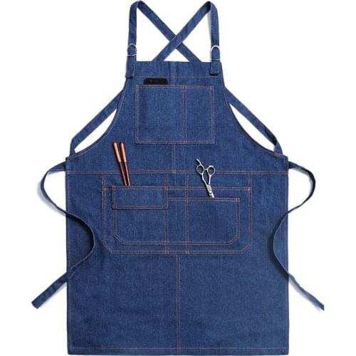 Apron denim Korean fashion female coffee milk tea shop Chinese restaurant waiter male hairdressing overalls painting custom