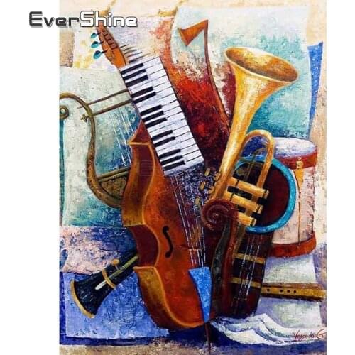 EverShine 5D DIY Diamond Painting Scenery Picture Of Rhinestones Diamond Mosaic Musical Instrument Diamond Embroidery Wall Decor