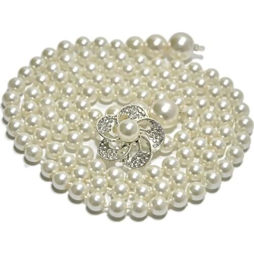 Elegant Women Pearl Waist Belt Elastic Pearl Chain Belt Female Girls Dress Crystal Strap Pearl Belt Luxury PG01