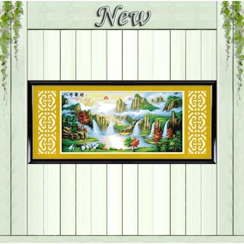 Mountain river sun crane Landscape painting Counted printed on canvas DMC 14CT 11CT Cross Stitch Needlework kits Embroidery Sets