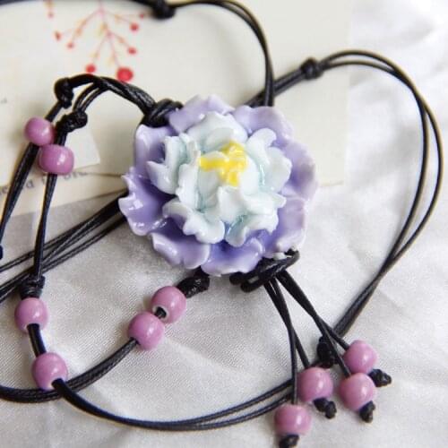 Ceramic Long Necklaces Vintage Flower Pendants Sweater Chain National Trend Fashion Jewelry Handmade accessories