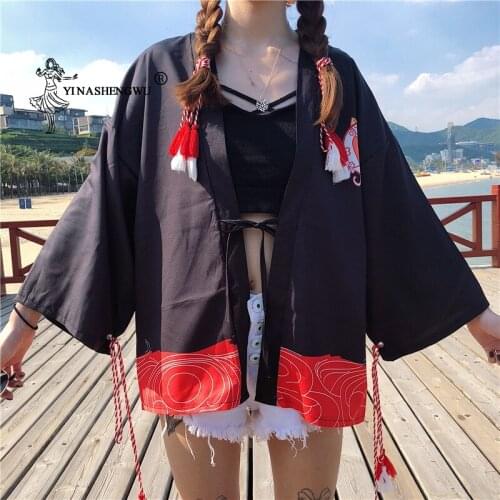 Kimono Cardigan Women Japanese Lucky Cat Print Shirt Yukata Femal Asian Kimonos Cosplay Costume Harajuku Summer Beach Casual Top