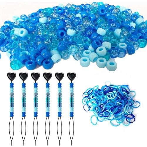 Pony Bead Kit Complete Craft Bead Set for DIY Craft Gift Bracelet 6 Children' Braids 900 plastic beads and 500 Small Rubber Band