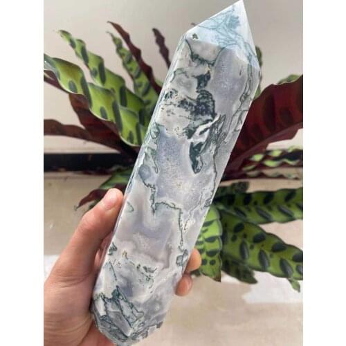 Beautiful natural moss agate crystal tower natural crystal reiki healing tower 900-1000g
